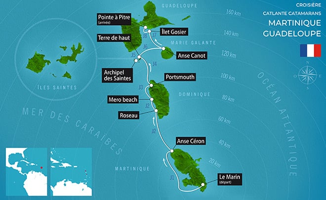 map of Martinique, Marie Galante, Les Saintes